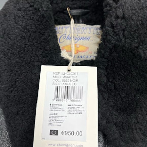 Chevignon Men's Aviator Black Leather Jacket Size XXL - Picture 13 of 14